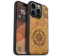 Carveit Coque magnétique pour iPhone 15 Pro Étui Bois Case de téléphone Antichoc Bumper TPU Compatible avec Magsafe 15 Pro Coque Bois Etui (Cerise-Boussole Pirate Vintage)