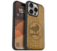 Carveit Coque Magnétique pour iPhone 15 Pro Étui Bois Case de Téléphone Antichoc Bumper TPU Compatible Magsafe 15 Pro Coque Bois Etui (Cerise-Sagesse du Corbeau runique)
