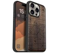 Carveit Coque Magnétique pour iPhone 15 Pro Étui Bois Case de Téléphone Antichoc Bumper TPU Compatible Magsafe 15 Pro Coque Bois Etui (Noyer-Grâce Fluide du Poisson Rouge)