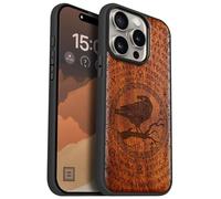 Carveit Coque Magnétique pour iPhone 15 Pro Étui Bois Case de Téléphone Antichoc Bumper TPU Compatible Magsafe 15 Pro Coque Bois Etui (Rosé-Sagesse du Corbeau runique)