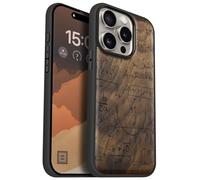 Carveit Coque Magnétique pour iPhone 15 Pro Étui Bois Case de Téléphone Antichoc Bumper TPU Compatible Magsafe 15 Pro Coque Bois Etui (Noyer-Le langage de l'univers)