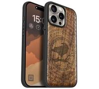 Carveit Coque Magnétique pour iPhone 15 Pro Max Étui Bois Case de Téléphone Antichoc Bumper TPU Compatible Magsafe 15 Pro Max Coque Bois Etui (Noyer-Sagesse du Corbeau runique)