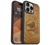 Carveit Coque Magnétique pour iPhone 15 Pro Max Étui Bois Case de Téléphone Antichoc Bumper TPU Compatible Magsafe 15 Pro Max Coque Bois Etui (Cerise-Sagesse du Corbeau runique)