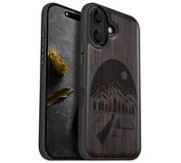 Carveit Coque Magnétique pour iPhone 16 Étui Bois Case de Téléphone Antichoc Bumper TPU Compatible Magsafe 16 Coque Bois Etui (Bois Sombre-Nuit Sauvage)