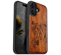 Carveit Coque Magnétique pour iPhone 16 Étui Bois Case de Téléphone Antichoc Bumper TPU Compatible Magsafe 16 Coque Bois Etui (Rosé-Portrait de Tigre Royal)