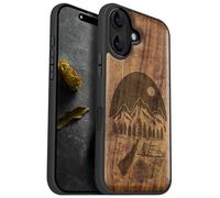 Carveit Coque Magnétique pour iPhone 16 Étui Bois Case de Téléphone Antichoc Bumper TPU Compatible Magsafe 16 Coque Bois Etui (Noyer-Nuit Sauvage)