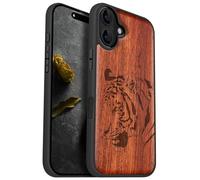 Carveit Coque Magnétique pour iPhone 16 Plus Étui Bois Case de Téléphone Antichoc Bumper TPU Compatible Magsafe 16 Plus Coque Bois Etui (Rosé-Portrait de Tigre Royal)