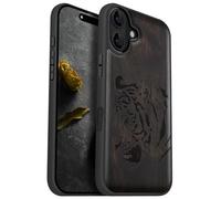 Carveit Coque Magnétique pour iPhone 16 Plus Étui Bois Case de Téléphone Antichoc Bumper TPU Compatible Magsafe 16 Plus Coque Bois Etui (Bois Sombre-Portrait de Tigre Royal)
