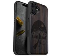 Carveit Coque Magnétique pour iPhone 16 Plus Étui Bois Case de Téléphone Antichoc Bumper TPU Compatible Magsafe 16 Plus Coque Bois Etui (Bois Sombre-Nuit Sauvage)