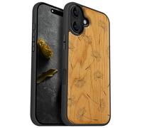 Carveit Coque Magnétique pour iPhone 16 Plus Étui Bois Case de Téléphone Antichoc Bumper TPU Compatible Magsafe 16 Plus Coque Bois Etui (Cerise-Murmures de Pissenlit)