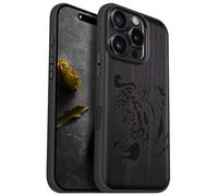 Carveit Coque Magnétique pour iPhone 16 Pro Étui Bois Case de Téléphone Antichoc Bumper TPU Compatible Magsafe 16 Pro Coque Bois Etui (Bois Sombre-Portrait de Tigre Royal)