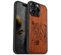 Carveit Coque Magnétique pour iPhone 16 Pro Max Étui Bois Case de Téléphone Antichoc Bumper TPU Compatible Magsafe 16 Pro Max Coque Bois Etui (Rosé-Portrait de Tigre Royal)