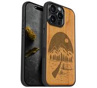 Carveit Coque Magnétique pour iPhone 16 Pro Max Étui Bois Case de Téléphone Antichoc Bumper TPU Compatible Magsafe 16 Pro Max Coque Bois Etui (Cerise-Nuit Sauvage)