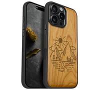 Carveit Coque Magnétique pour iPhone 16 Pro Max Étui Bois Case de Téléphone Antichoc Bumper TPU Compatible Magsafe 16 Pro Max Coque Bois Etui (Cerise-Sommets ensoleillés)