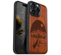 Carveit Coque Magnétique pour iPhone 16 Pro Max Étui Bois Case de Téléphone Antichoc Bumper TPU Compatible Magsafe 16 Pro Max Coque Bois Etui (Rosé-Nuit Sauvage)