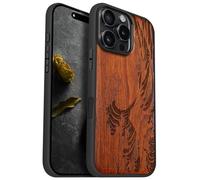 Carveit Coque Magnétique pour iPhone 16 Pro Max Étui Bois Case de Téléphone Antichoc Bumper TPU Compatible Magsafe 16 Pro Max Coque Bois Etui (Rosé-La Grande Vague au Large de Kanagawa)