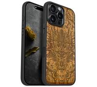 Carveit Coque Magnétique pour iPhone 16 Pro Max Étui Bois Case de Téléphone Antichoc Bumper TPU Compatible Magsafe 16 Pro Max Coque Bois Etui (Cerise-Aura du Dragon)