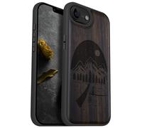 Carveit Coque Magnétique pour iPhone 16e Étui Bois Case de Téléphone Antichoc Bumper TPU Compatible Magsafe 16e Coque Bois Etui (Bois Sombre-Nuit Sauvage)