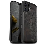 Carveit Coque Magnétique pour iPhone 17 Étui Bois Case de Téléphone Antichoc Bumper TPU Compatible Magsafe 17 Coque Bois Etui (Bois Sombre-Éléphant Lotus Indien)