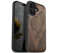 Carveit Coque Magnétique pour iPhone 17 Étui Bois Case de Téléphone Antichoc Bumper TPU Compatible Magsafe 17 Coque Bois Etui (Noyer-Éléphant Lotus Indien)