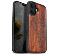 Carveit Coque Magnétique pour iPhone 17 Étui Bois Case de Téléphone Antichoc Bumper TPU Compatible Magsafe 17 Coque Bois Etui (Rosé-Éléphant Lotus Indien)