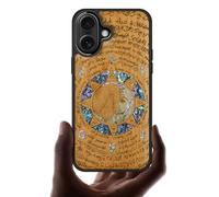 Carveit Coque Magnétique pour iPhone 17 Étui, Gravure en Bois et Incrustation de Coquille Cover Compatible Magsafe avec Apple 17 Coque (Cerise-Énigme Manuscrite)