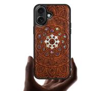 Carveit Coque Magnétique pour iPhone 17 Étui, Gravure en Bois et Incrustation de Coquille Cover Compatible Magsafe avec Apple 17 Coque (Rosé-Fleurs de Mandalas)