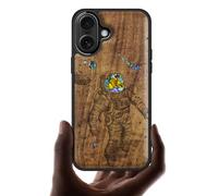 Carveit Coque Magnétique pour iPhone 17 Étui, Gravure en Bois et Incrustation de Coquille Cover Compatible Magsafe avec Apple 17 Coque (Noyer-Vagabond Cosmique)