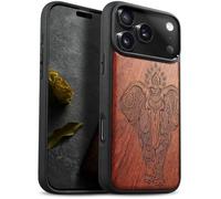 Carveit Coque Magnétique pour iPhone 17 Pro Étui Bois Case de Téléphone Antichoc Bumper TPU Compatible Magsafe 17 Pro Coque Bois Etui (Rosé-Éléphant Lotus Indien)
