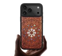 Carveit Coque Magnétique pour iPhone 17 Pro Étui, Gravure en Bois et Incrustation de Coquille Cover Compatible Magsafe avec Apple 17 Pro Coque (Rosé-Fleurs de Mandalas)