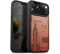 Carveit Coque Magnétique pour iPhone 17 Pro Max Étui Bois Case de Téléphone Antichoc Bumper TPU Compatible Magsafe 17 Pro Max Coque Artistique Etui (Rosé-Big Ben et Union Jack)