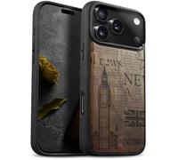 Carveit Coque Magnétique pour iPhone 17 Pro Max Étui Bois Case de Téléphone Antichoc Bumper TPU Compatible Magsafe 17 Pro Max Coque Artistique Etui (Noyer-Big Ben et Union Jack)