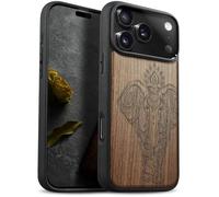 Carveit Coque Magnétique pour iPhone 17 Pro Max Étui Bois Case de Téléphone Antichoc Bumper TPU Compatible Magsafe 17 Pro Max Coque Bois Etui (Noyer-Éléphant Lotus Indien)