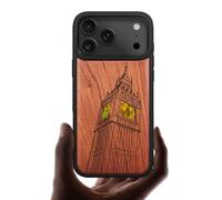 Carveit Coque Magnétique pour iPhone 17 Pro Max Étui, Gravure en Bois et Incrustation de Coquille Cover Compatible Magsafe avec Apple 17 Pro Max Coque (Rosé-Big Ben de Londres)