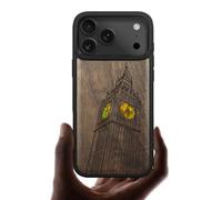 Carveit Coque Magnétique pour iPhone 17 Pro Max Étui, Gravure en Bois et Incrustation de Coquille Cover Compatible Magsafe avec Apple 17 Pro Max Coque (Noyer-Big Ben de Londres)
