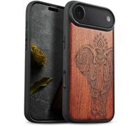 Carveit Coque Magnétique pour iPhone Air Étui Bois Case de Téléphone Antichoc Bumper TPU Compatible Magsafe iPhone 17 Air Coque Bois Etui (Rosé-Éléphant Lotus Indien)