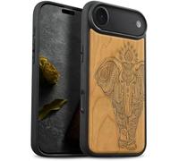 Carveit Coque Magnétique pour iPhone Air Étui Bois Case de Téléphone Antichoc Bumper TPU Compatible Magsafe iPhone 17 Air Coque Bois Etui (Cerise-Éléphant Lotus Indien)