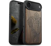 Carveit Coque Magnétique pour iPhone Air Étui Bois Case de Téléphone Antichoc Bumper TPU Compatible Magsafe iPhone 17 Air Coque Bois Etui (Noyer-Éléphant Lotus Indien)