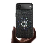 Carveit Coque Magnétique pour iPhone Air Étui, Gravure en Bois et Incrustation de Coquille Cover Compatible Magsafe avec Apple 17 Air Coque (Bois Sombre-Fleurs de Mandalas)
