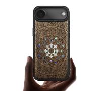 Carveit Coque Magnétique pour iPhone Air Étui, Gravure en Bois et Incrustation de Coquille Cover Compatible Magsafe avec Apple 17 Air Coque (Noyer-Fleurs de Mandalas)