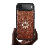 Carveit Coque Magnétique pour iPhone Air Étui, Gravure en Bois et Incrustation de Coquille Cover Compatible Magsafe avec Apple 17 Air Coque (Rosé-Fleurs de Mandalas)