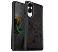 Carveit Coque Magnétique pour Samsung S25 Edge Étui Bois Case de Téléphone Antichoc Bumper TPU Compatible Magsafe Galaxy S25 Edge Etui (Bois Sombre-Portrait de Tigre Royal)