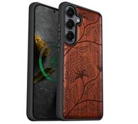 Carveit Coque Magnétique pour Samsung S25 Étui Bois Case de Téléphone Antichoc Bumper TPU Compatible Magsafe Galaxy S25 Etui (Rosé-Floraison Tlorale Pointillée)