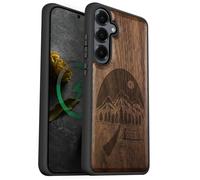 Carveit Coque Magnétique pour Samsung S25 Plus Étui Bois Case de Téléphone Antichoc Bumper TPU Compatible Magsafe Galaxy S25 Plus Etui (Noyer-Nuit Sauvage)