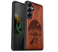 Carveit Coque Magnétique pour Samsung S25 Plus Étui Bois Case de Téléphone Antichoc Bumper TPU Compatible Magsafe Galaxy S25 Plus Etui (Rosé-Nuit Sauvage)