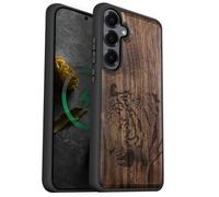 Carveit Coque Magnétique pour Samsung S25 Plus Étui Bois Case de Téléphone Antichoc Bumper TPU Compatible Magsafe Galaxy S25 Plus Etui (Noyer-Portrait de Tigre Royal)