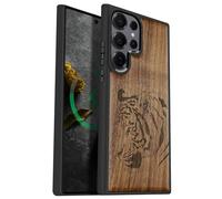 Carveit Coque Magnétique pour Samsung S25 Ultra Étui Bois Case de Téléphone Antichoc Bumper TPU Compatible Magsafe Galaxy S25 Ultra Etui (Noyer-Portrait de Tigre Royal)