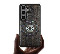 Carveit Coque Magnétique pour Samsung S26 Étui de TPU, Gravure en Bois et Incrustation de Coquille Cover Compatible Magsafe avec Galaxy S26 Coque (Bois Sombre-Fleurs de Mandalas)