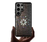 Carveit Coque Magnétique pour Samsung S26 Ultra Étui de TPU, Gravure en Bois et Incrustation de Coquille Cover Compatible Magsafe avec Galaxy S26 Ultra Coque (Bois Sombre-Fleurs de Mandalas)