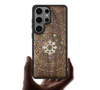 Carveit Coque Magnétique pour Samsung S26 Ultra Étui de TPU, Gravure en Bois et Incrustation de Coquille Cover Compatible Magsafe avec Galaxy S26 Ultra Coque (Noyer-Fleurs de Mandalas)
